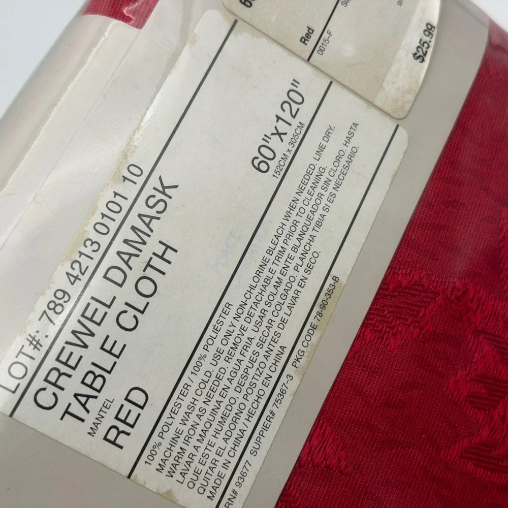 Colin Cowie JCPenney Home Red Crewel Damask Tablecloth 60x120 New Holiday Decor